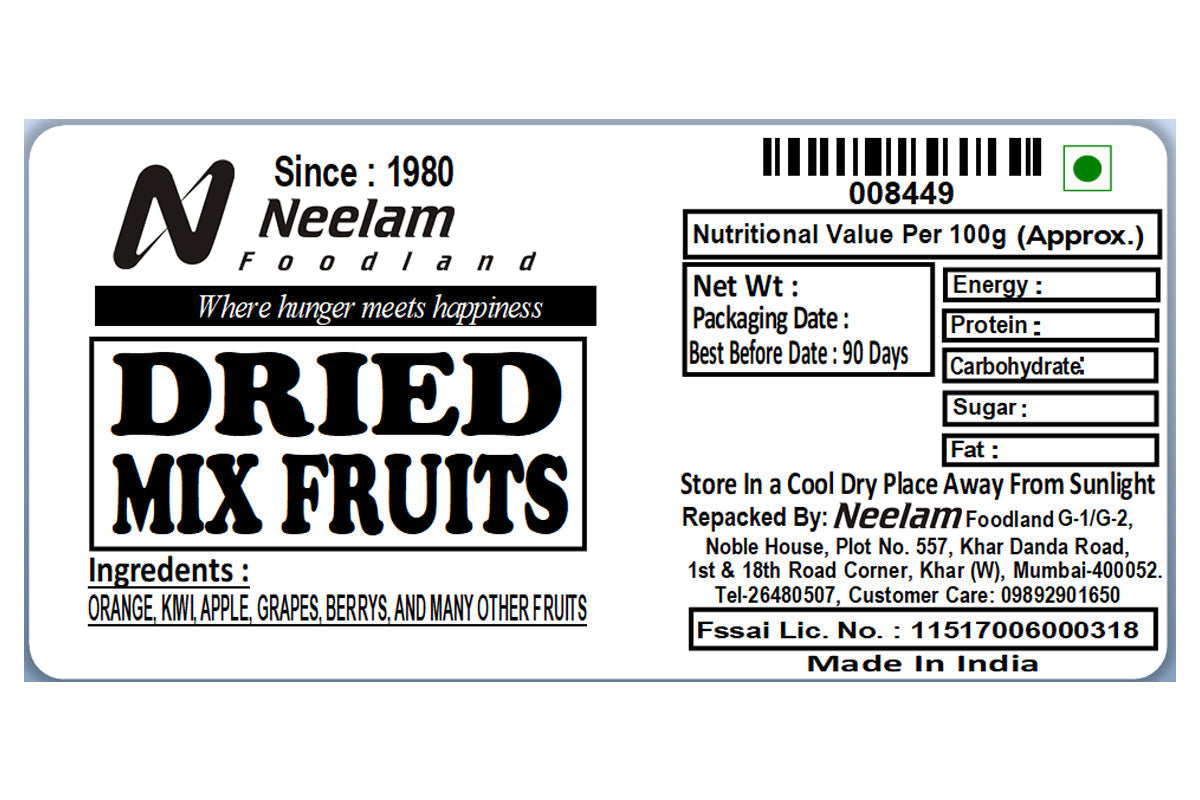 Dried Mix Fruits Tray 200 Gm