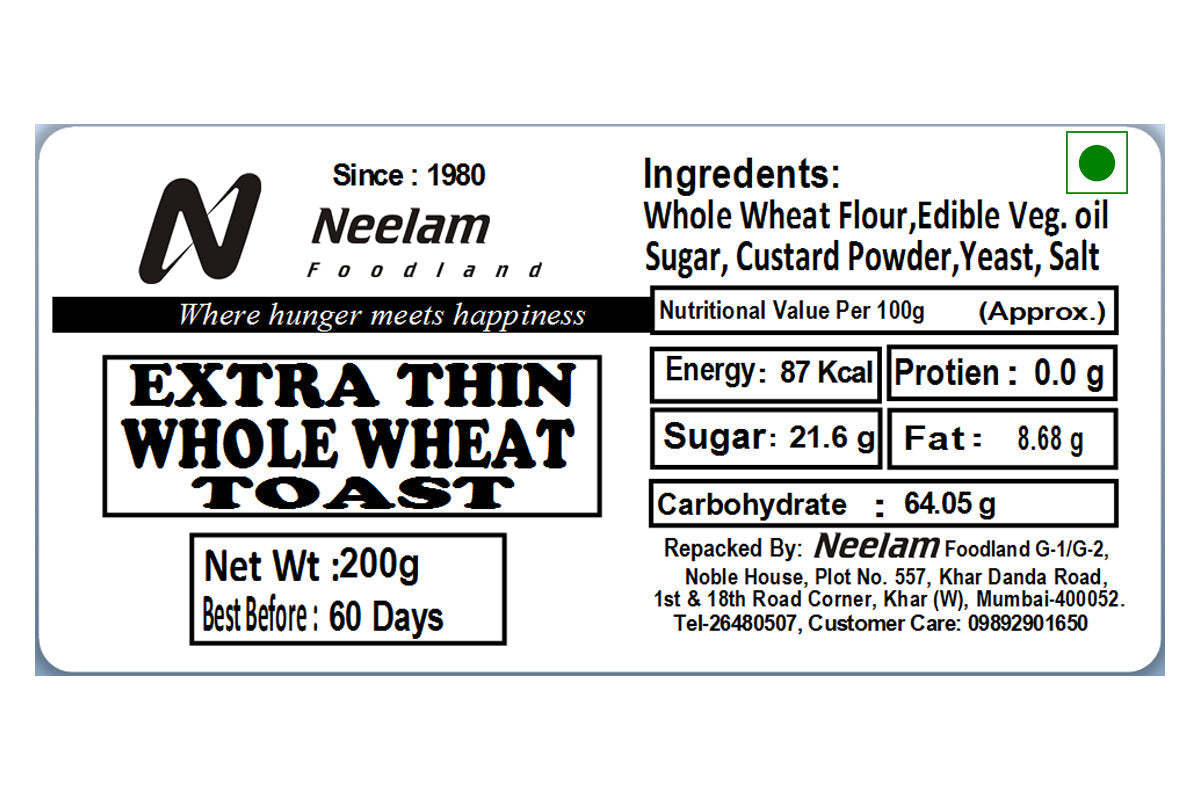 Extra Thin Whole Wheat Toast 200 Gm