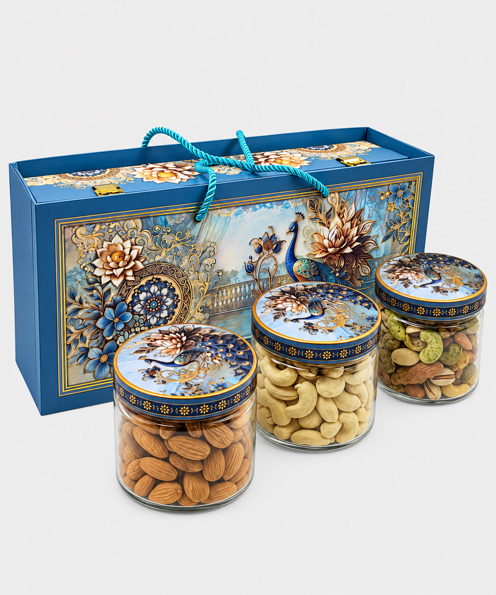 Peacock 3 Jar Vintage Gift Hamper Box 500 Gm