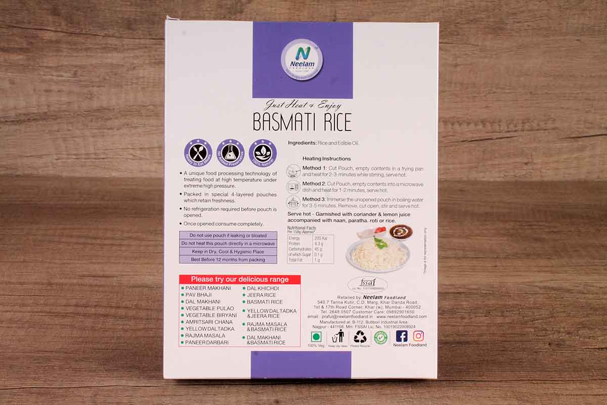 Neelam Steam Basmati Rice Heat & Eat 285 Gm