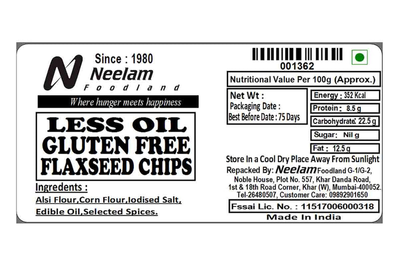 LESS OIL GLUTEN FREE FLAXSEED CHIPS 200 GM